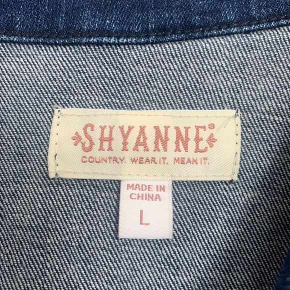 Shyanne Jacket Womens L Large Denim Button Front Pockets Collar Cropped Fray Hem - Picture 7 of 11